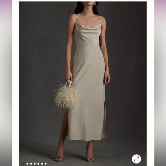 bhldn cali satin cowl neck midi slip dress Anthropologie BHLDN Cali Satin Cowl-Neck Midi Slip Dress US 4